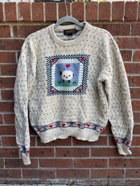 Vintage 90s Eddie Bauer Wool Knit Sheep Lamb Sweater Size Large Women’s